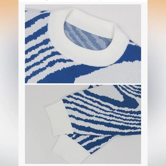 Blue and White Men's Sweater - Picture 2 of 7